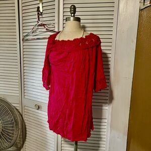 Women’s Red Crochet-Trim Peasant Top